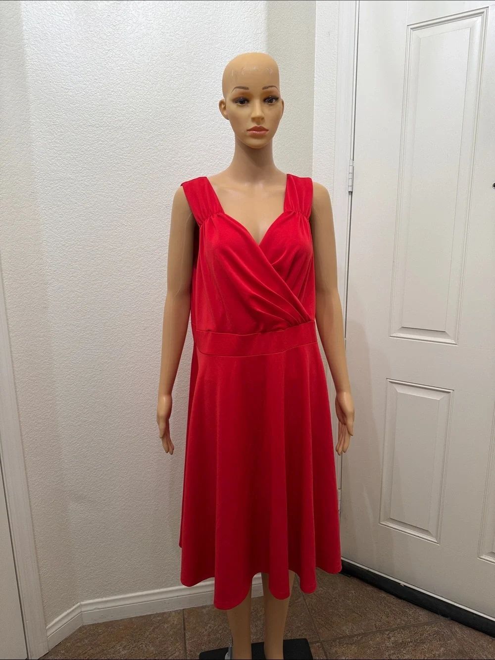 Grace Karin Red V-Neck Slimming Side Ruched Elegant ALine Midi Dress Sz 18W